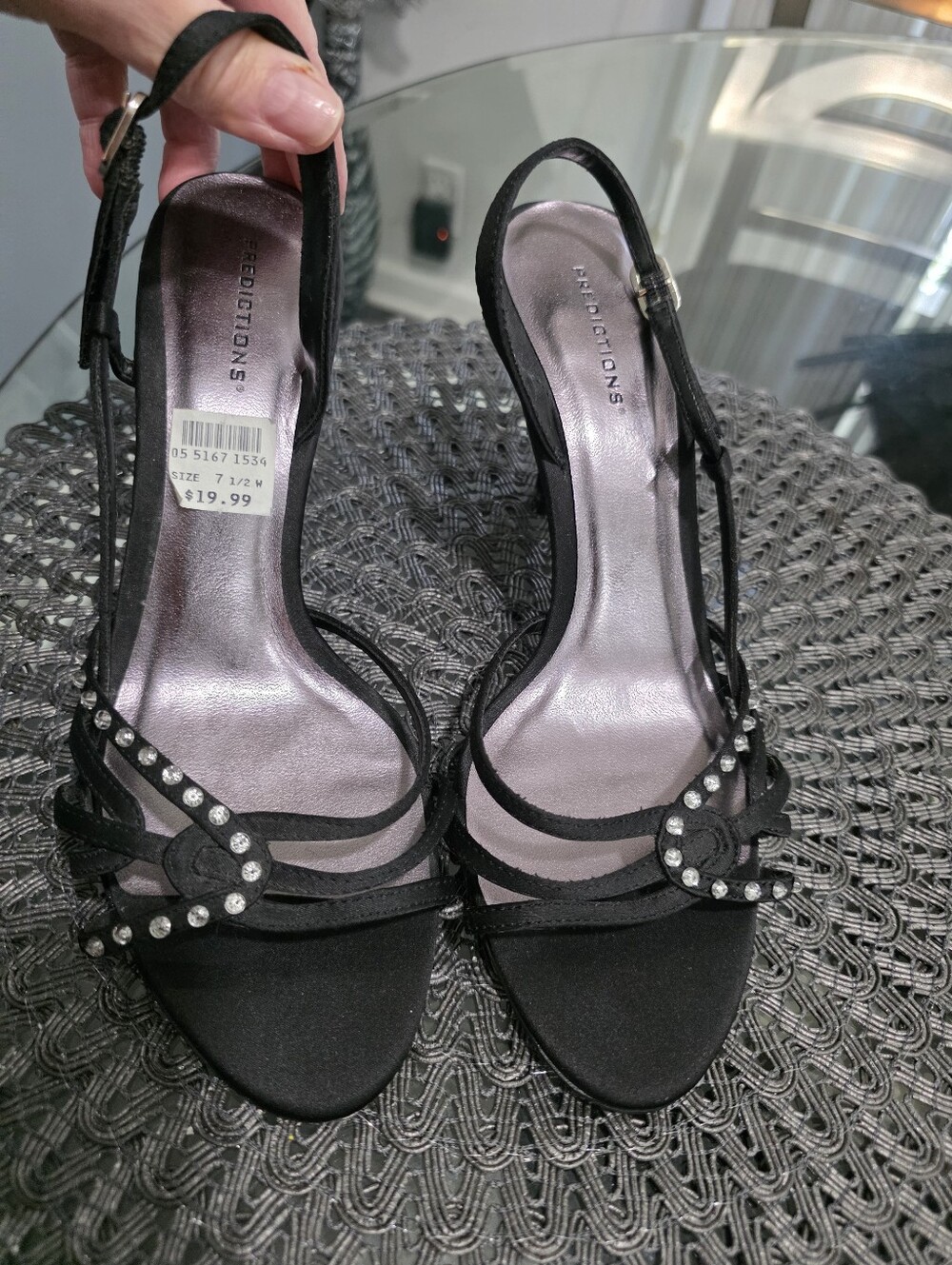 Predictions Black Crystal-Embellished Slingback Heels. Size 7.5. New